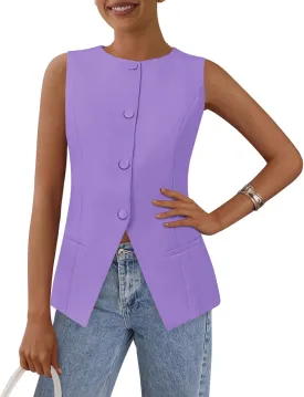 PRETTYGARDEN Women's Suit Vest Tops 2025 Summer Dressy Casual Business Button Sleeveless Trendy Fashion Blazer Waistcoat