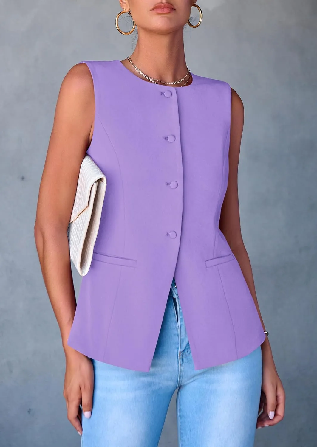 PRETTYGARDEN Women's Suit Vest Tops 2025 Summer Dressy Casual Business Button Sleeveless Trendy Fashion Blazer Waistcoat