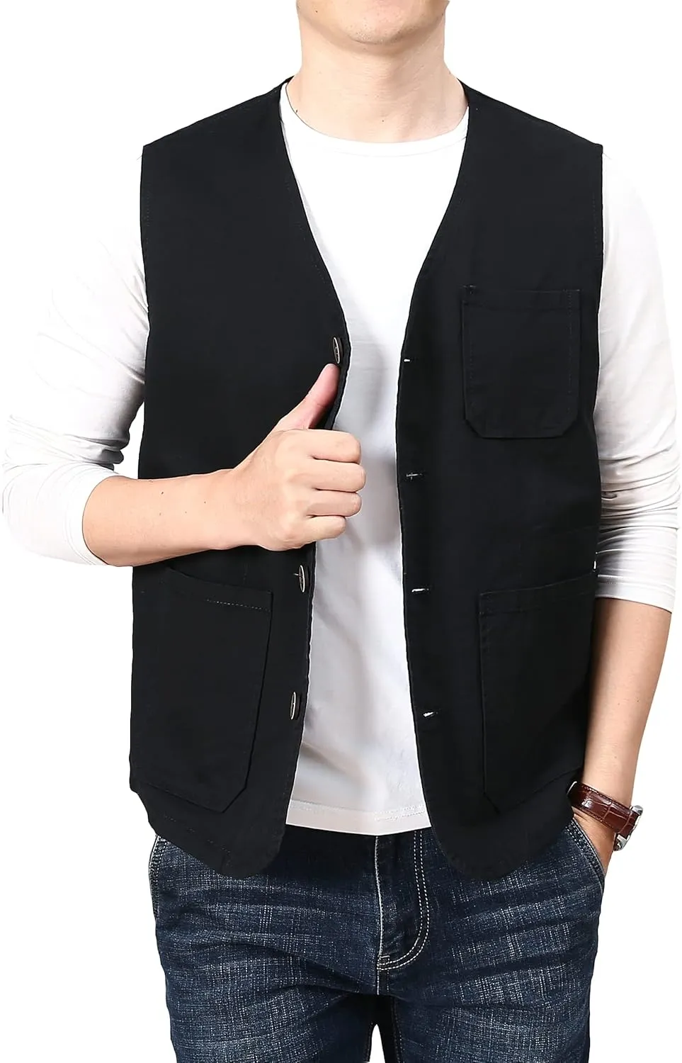 PRIJOUHE Men's Casual Outdoor Cotton Vest Lightweight Breathable Multi-Pocket Fishing Safari Travel Vests Outwear