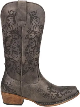 ROPER Womens Tall Stuff Embroidery Snip Toe Casual Boots Mid Calf Low Heel 1-2" - Brown