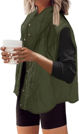 SENSERISE Womens Puffer Vest Quilted Vests Oversized Lightweight Outerwear Padded Jacket Winter Fall Outfits