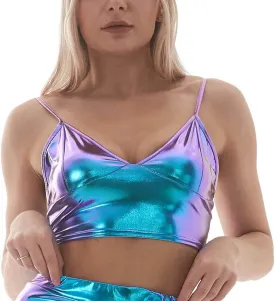 Sexy Women Metallic Halter Tops Vest Rave Streetwear Multi Colors/Styles for You