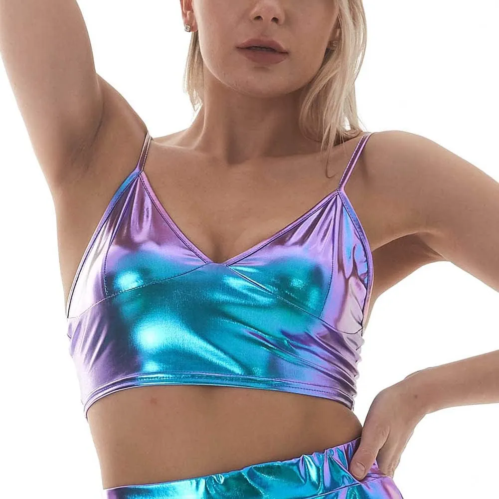 Sexy Women Metallic Halter Tops Vest Rave Streetwear Multi Colors/Styles for You