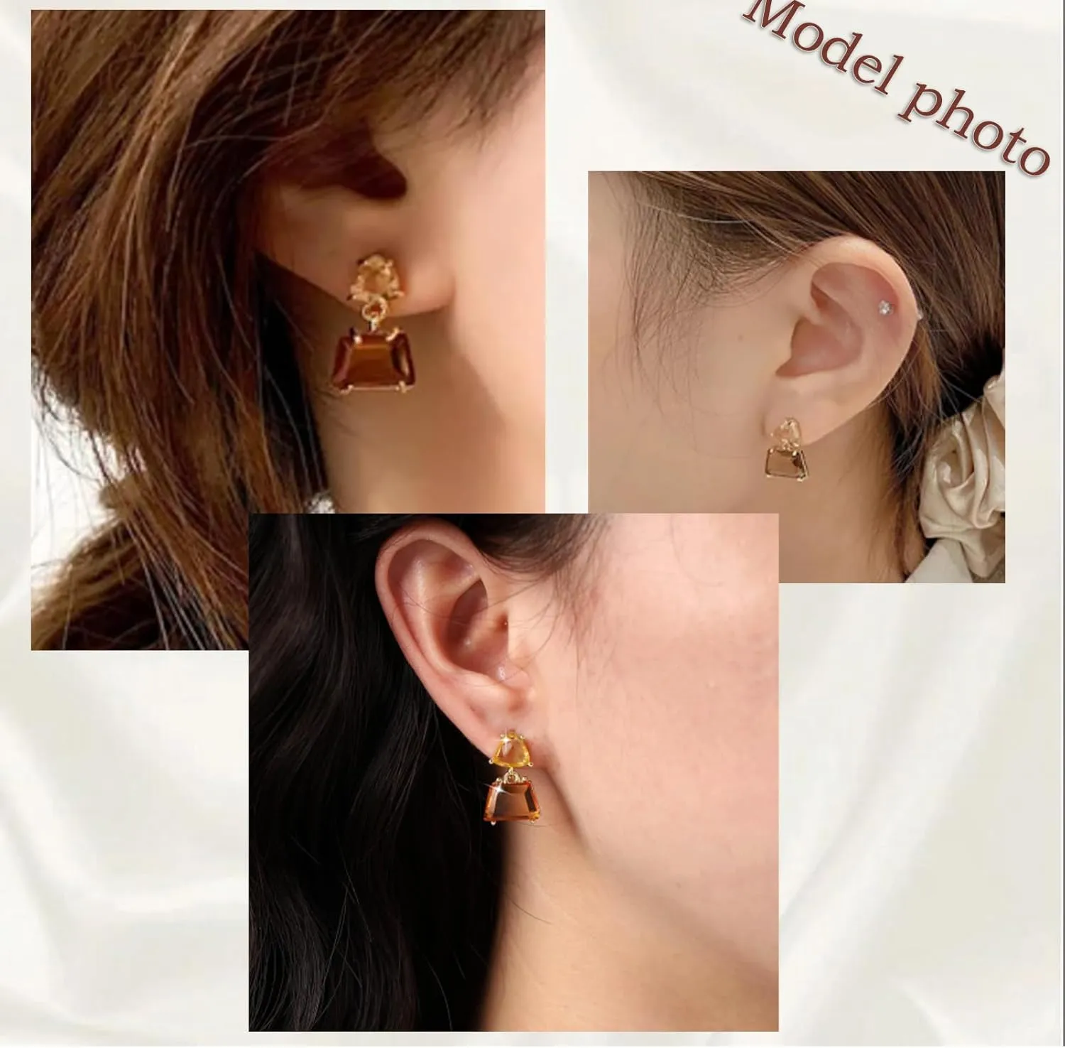 Small Brown Crystal Dangle Earrings for Women  Hypoallergenic Amber Drops, Lightweight Geometric Earrings for Sensitive Ears, Fashion Jewelry Gift for Birthday and Holidays