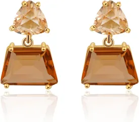 Small Brown Crystal Dangle Earrings for Women  Hypoallergenic Amber Drops, Lightweight Geometric Earrings for Sensitive Ears, Fashion Jewelry Gift for Birthday and Holidays