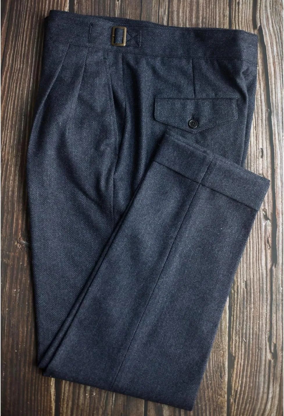Snoly Men's Winter Retro Woolen Gurkha Pant Straight Flat Front Chino High Waist Tapered Leg Rolled Pants,Two Styles