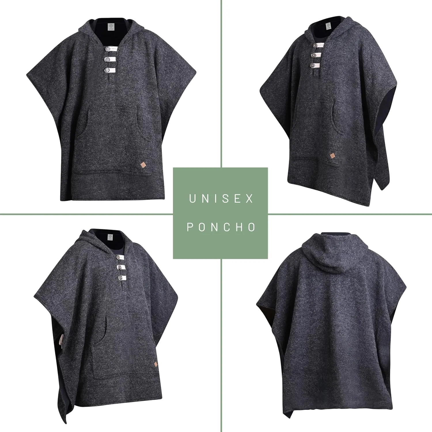 virblatt Wool Poncho Men | Wool & Fleece | Hooded Winter Warm Mens Poncho Blanket