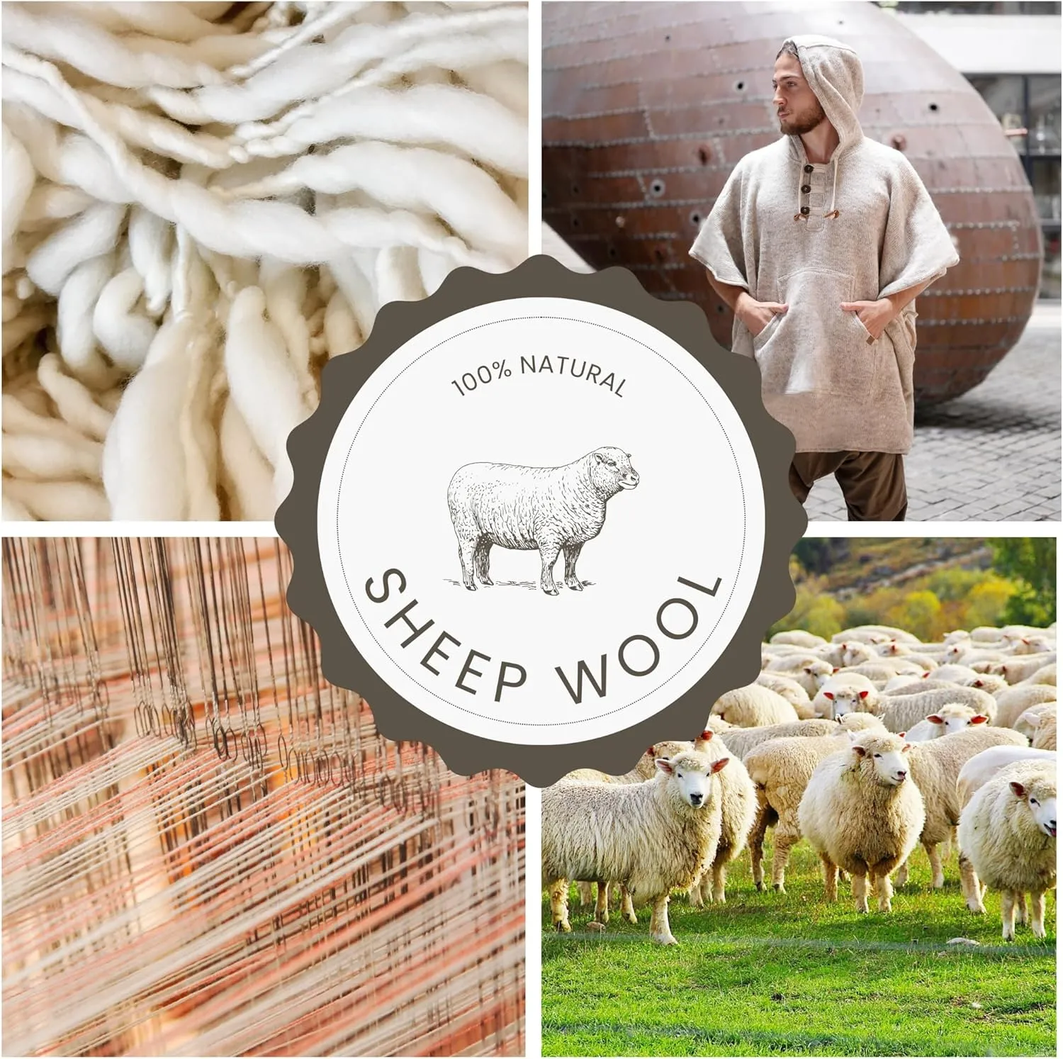 virblatt Wool Poncho Men | Wool & Fleece | Hooded Winter Warm Mens Poncho Blanket