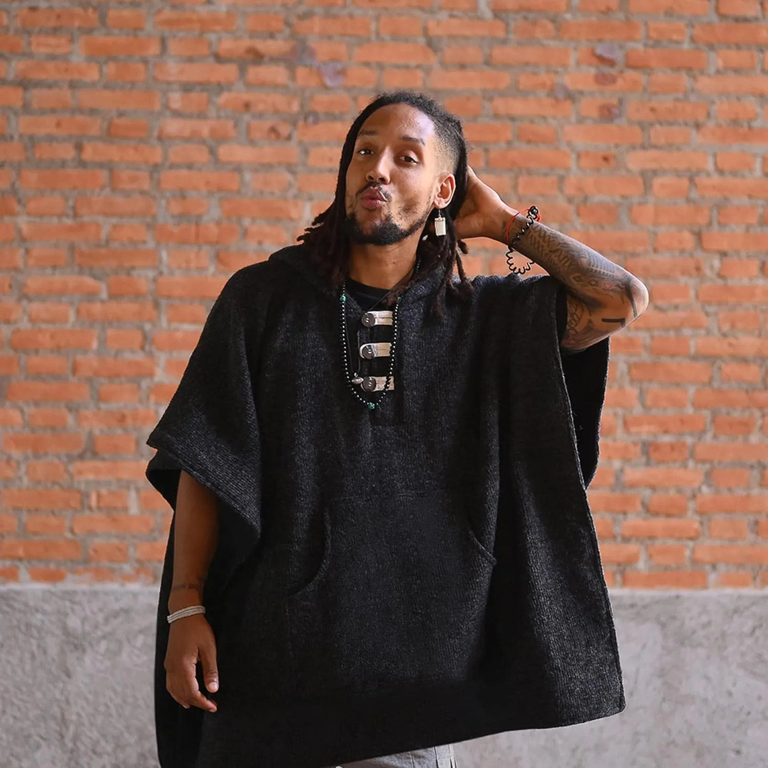 virblatt Wool Poncho Men | Wool & Fleece | Hooded Winter Warm Mens Poncho Blanket