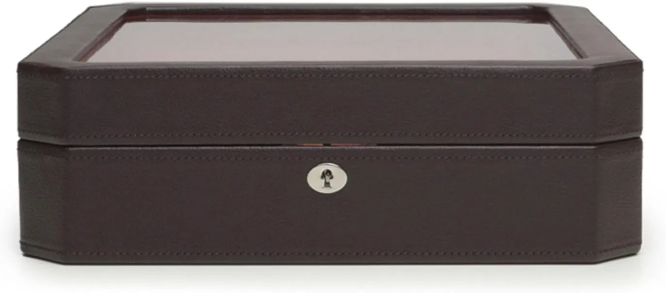 WOLF Windsor 15-Piece Watch Box, Brown/Orange - Features 15 Watch Compartments & Vegan Leather Exterior