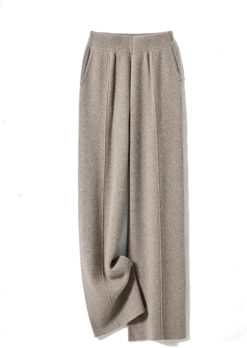 Womens Cable Kint Wide Leg Pants 100 Percent Merino Wool Knitted Trousers Winter Thick Warm High Pants