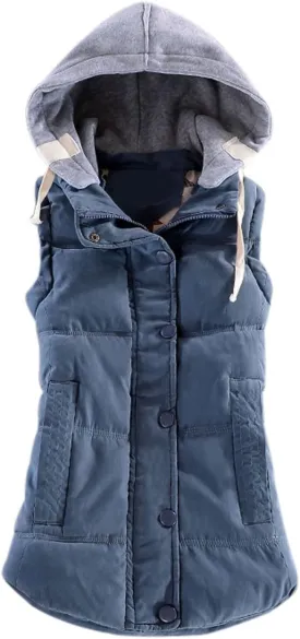 Yeokou Women's Slim Sleeveless Quilted Removable Hooded Winter Puffer Vest Coat
