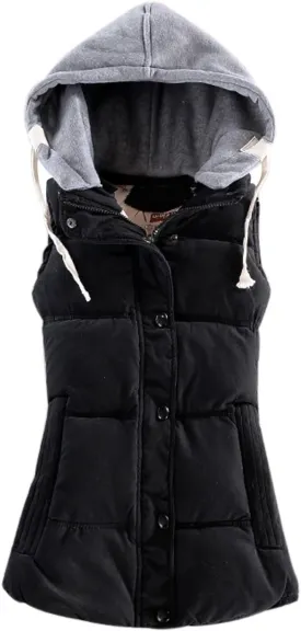Yeokou Women's Slim Sleeveless Quilted Removable Hooded Winter Puffer Vest Coat