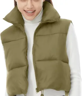 YSW Women's Cropped Puffer Vest Winter Warm Lightweight Sleeveless Outerwear Vests Stand Collar Padded Gilet