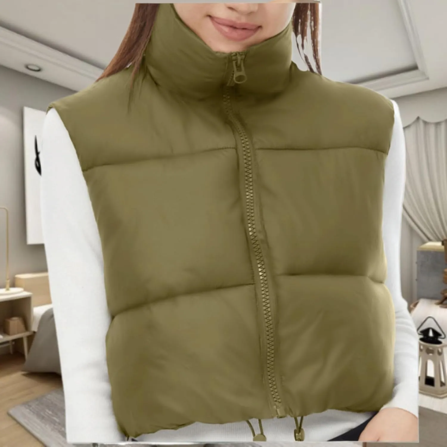 YSW Women's Cropped Puffer Vest Winter Warm Lightweight Sleeveless Outerwear Vests Stand Collar Padded Gilet