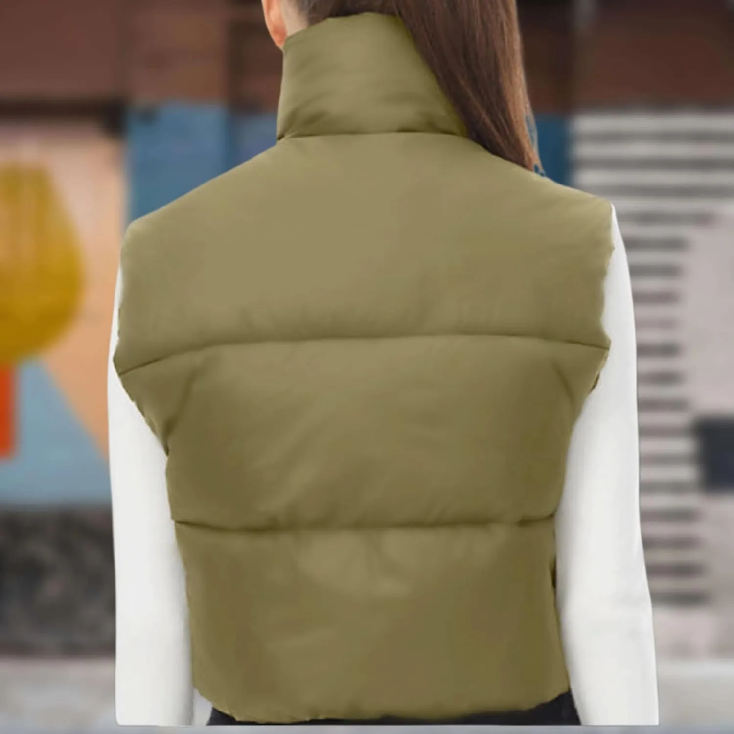 YSW Women's Cropped Puffer Vest Winter Warm Lightweight Sleeveless Outerwear Vests Stand Collar Padded Gilet