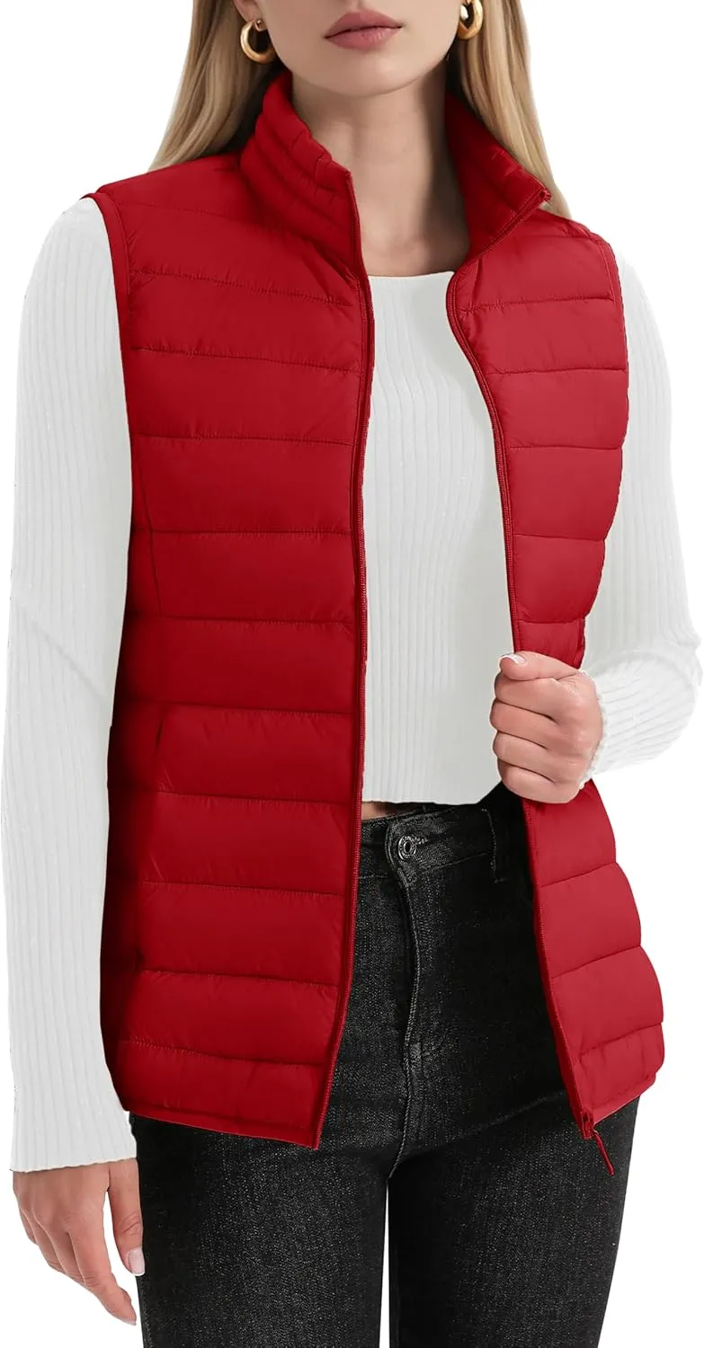 YUCOLEN Women's Puffer Vest Lightweight Stand Collar Zip Puffy Vests
